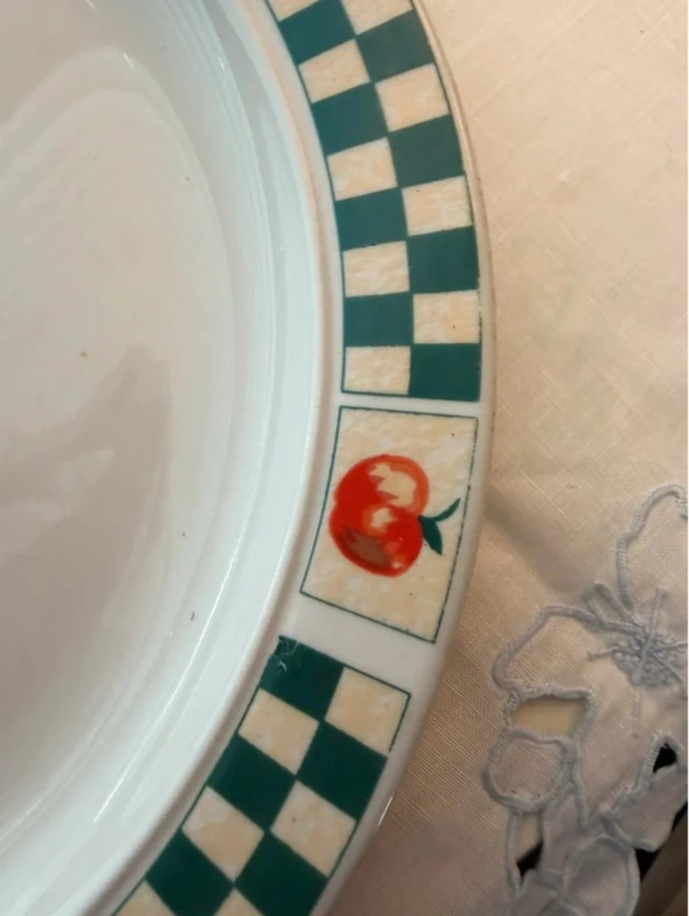 Vintage Stoneware Apple Basket Checkerboard Dinner Plate